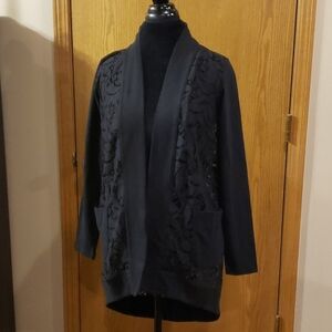 Logo lori Goldstein lace open front black cardigan